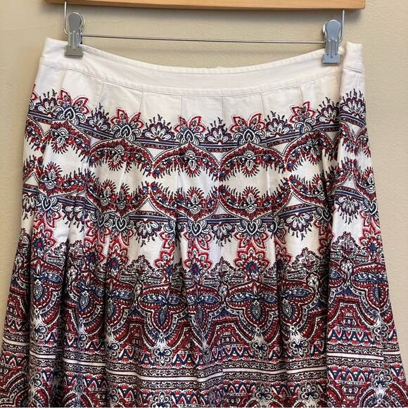Talbots 10 fit & flare midi skirt white red blue bohemian classy elegant - Picture 2 of 7